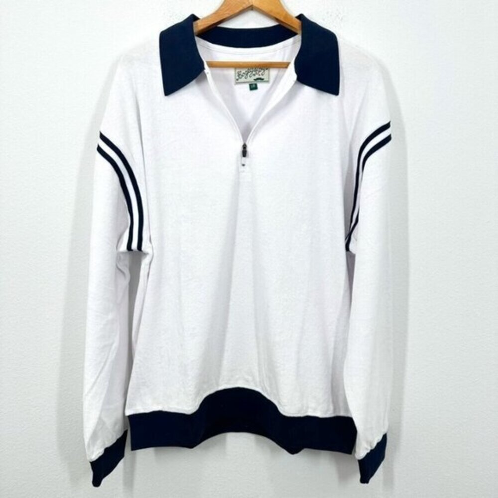 Bogey Boys White Navy Terry Cloth Cotton Quarter Zip Longsleeve Sweater Preppy